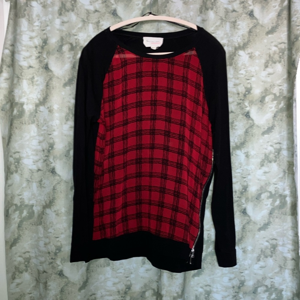 Red and Black Plaid Long Sleeve Top